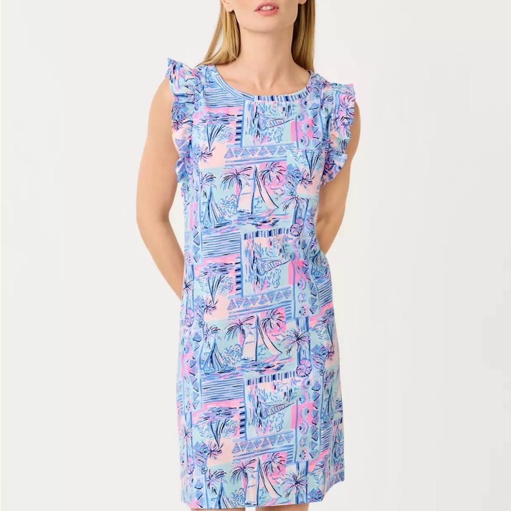 NWT Lilly Pulitzer Laina T-Shirt Dress ruffle blue medium